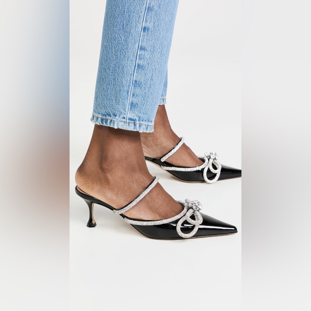 $1,023 MSRP | MACH & MACH - 65mm Double Bow Patent Mules | Black | EU 41 / US 11